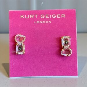 Kurt Geiger Clear Crystal Stud Earrings With Eagle Head NWT
